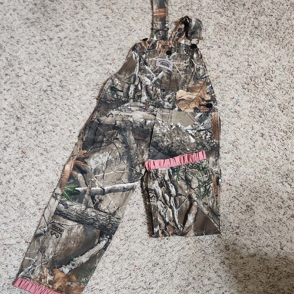 Realtree Kids Camouflage Overalls with Pink Trim